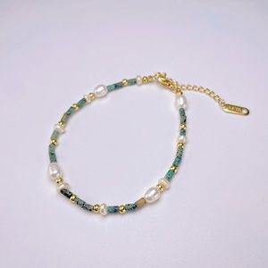 NEW Bohemian Pearl Turquoise 18K Gold Plated Bracelet